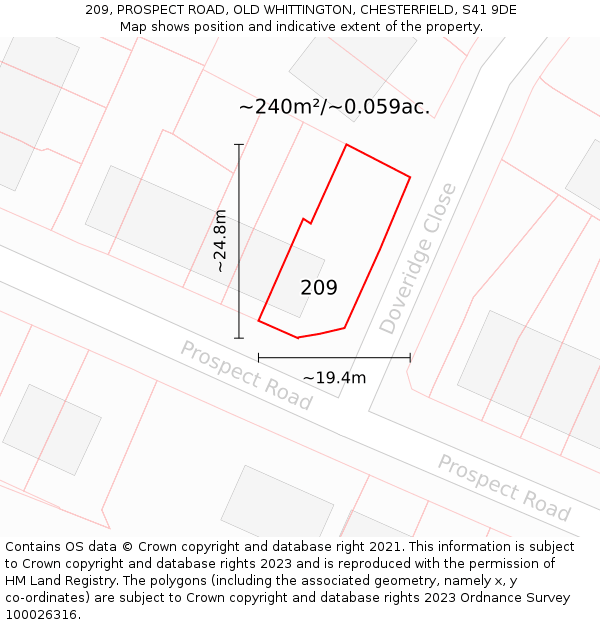 209, PROSPECT ROAD, OLD WHITTINGTON, CHESTERFIELD, S41 9DE: Plot and title map