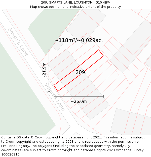 209, SMARTS LANE, LOUGHTON, IG10 4BW: Plot and title map