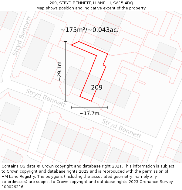 209, STRYD BENNETT, LLANELLI, SA15 4DQ: Plot and title map