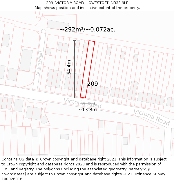209, VICTORIA ROAD, LOWESTOFT, NR33 9LP: Plot and title map