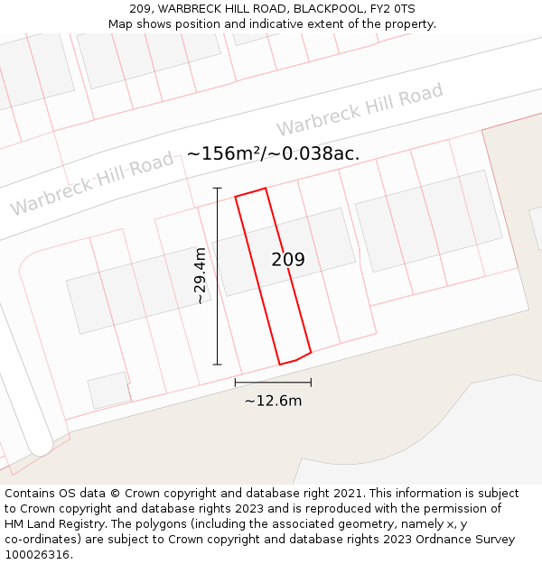 209, WARBRECK HILL ROAD, BLACKPOOL, FY2 0TS: Plot and title map