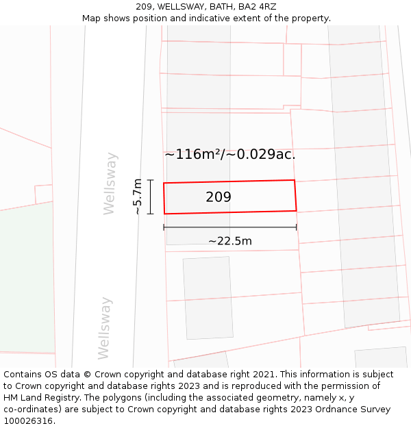 209, WELLSWAY, BATH, BA2 4RZ: Plot and title map