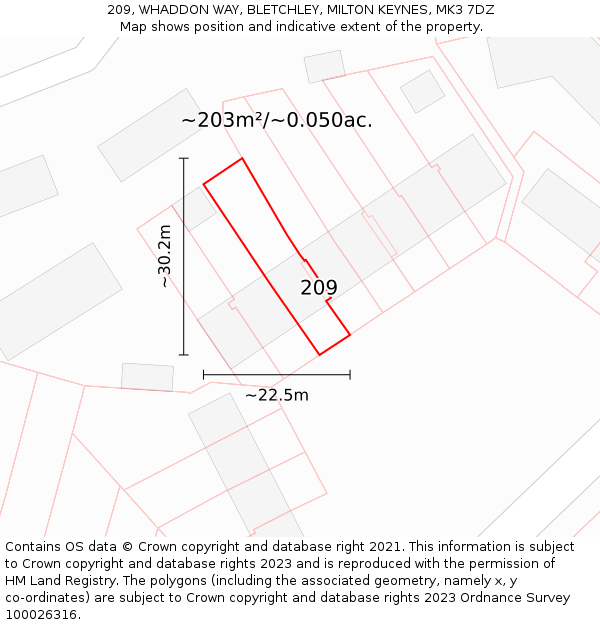 209, WHADDON WAY, BLETCHLEY, MILTON KEYNES, MK3 7DZ: Plot and title map