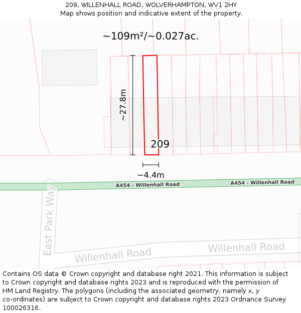 209, WILLENHALL ROAD, WOLVERHAMPTON, WV1 2HY: Plot and title map