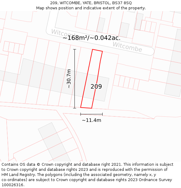 209, WITCOMBE, YATE, BRISTOL, BS37 8SQ: Plot and title map