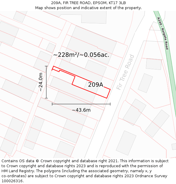 209A, FIR TREE ROAD, EPSOM, KT17 3LB: Plot and title map
