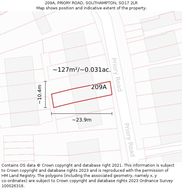 209A, PRIORY ROAD, SOUTHAMPTON, SO17 2LR: Plot and title map