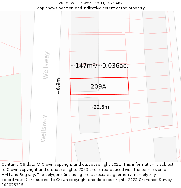 209A, WELLSWAY, BATH, BA2 4RZ: Plot and title map