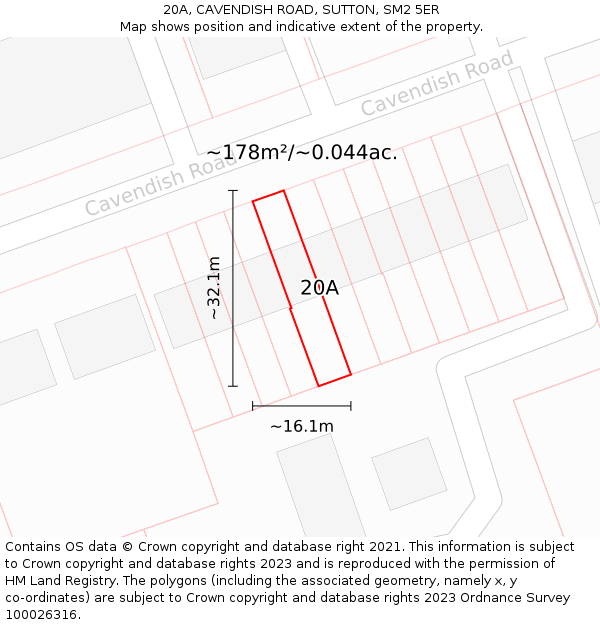 20A, CAVENDISH ROAD, SUTTON, SM2 5ER: Plot and title map