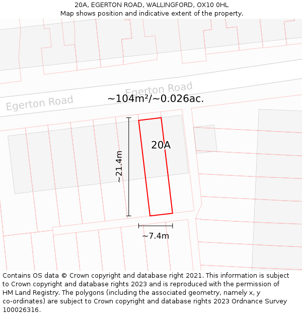 20A, EGERTON ROAD, WALLINGFORD, OX10 0HL: Plot and title map