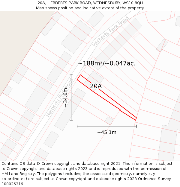 20A, HERBERTS PARK ROAD, WEDNESBURY, WS10 8QH: Plot and title map