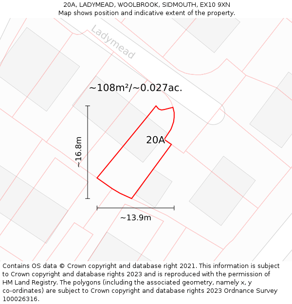 20A, LADYMEAD, WOOLBROOK, SIDMOUTH, EX10 9XN: Plot and title map