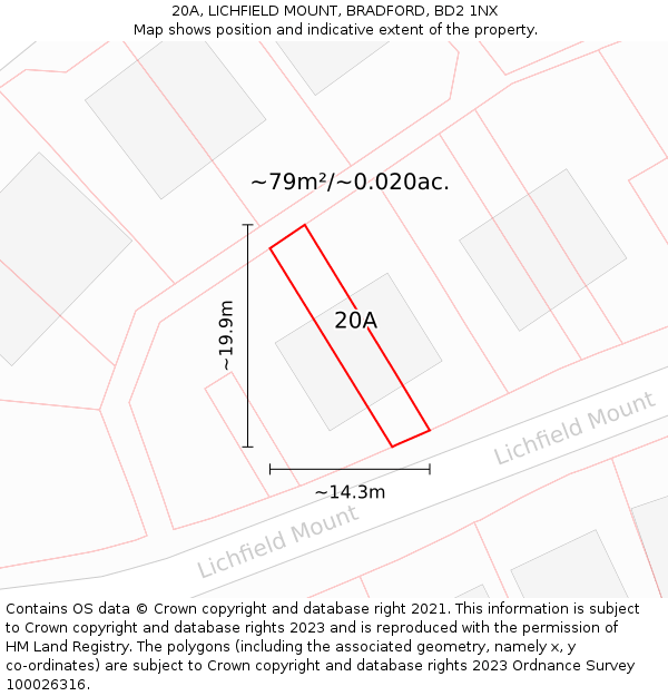 20A, LICHFIELD MOUNT, BRADFORD, BD2 1NX: Plot and title map