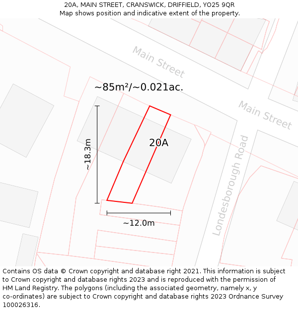 20A, MAIN STREET, CRANSWICK, DRIFFIELD, YO25 9QR: Plot and title map