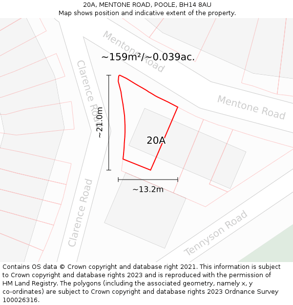 20A, MENTONE ROAD, POOLE, BH14 8AU: Plot and title map