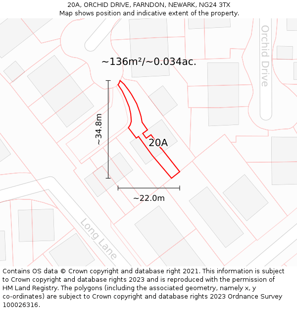 20A, ORCHID DRIVE, FARNDON, NEWARK, NG24 3TX: Plot and title map