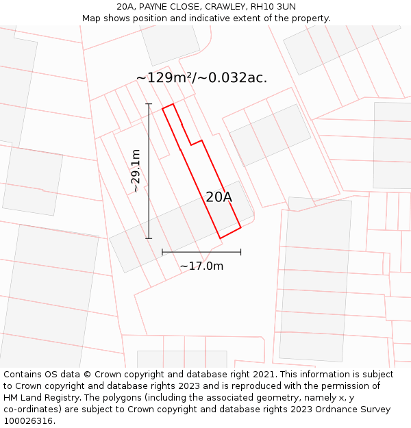 20A, PAYNE CLOSE, CRAWLEY, RH10 3UN: Plot and title map