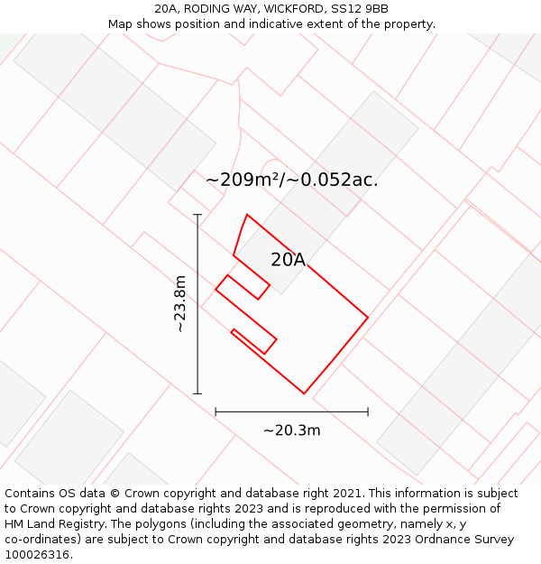 20A, RODING WAY, WICKFORD, SS12 9BB: Plot and title map