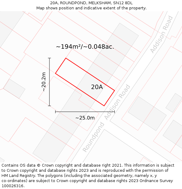 20A, ROUNDPOND, MELKSHAM, SN12 8DL: Plot and title map
