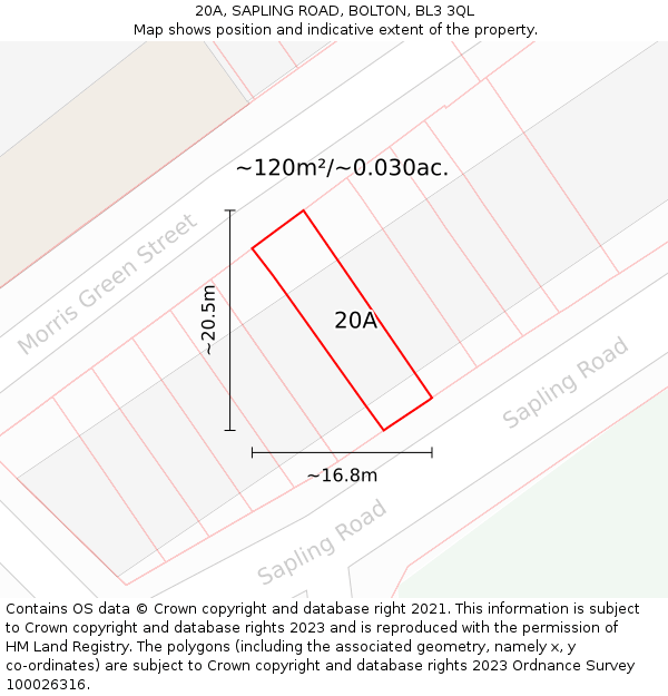 20A, SAPLING ROAD, BOLTON, BL3 3QL: Plot and title map
