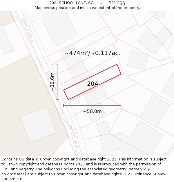 20A, SCHOOL LANE, SOLIHULL, B91 2QQ: Plot and title map