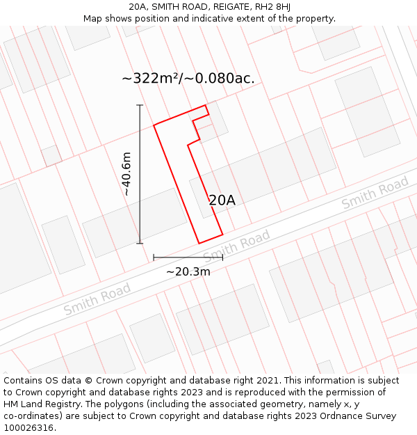 20A, SMITH ROAD, REIGATE, RH2 8HJ: Plot and title map