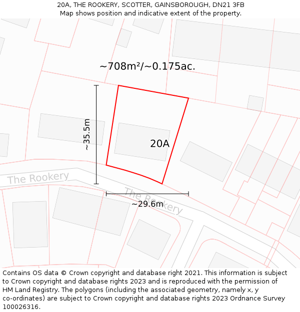 20A, THE ROOKERY, SCOTTER, GAINSBOROUGH, DN21 3FB: Plot and title map