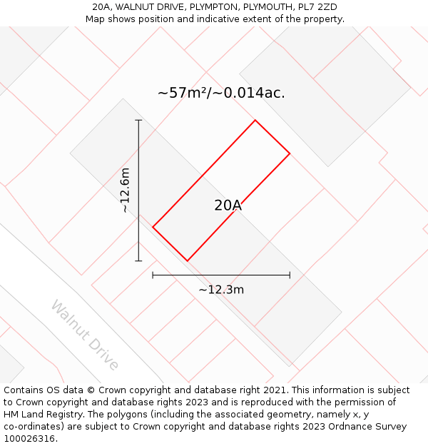 20A, WALNUT DRIVE, PLYMPTON, PLYMOUTH, PL7 2ZD: Plot and title map