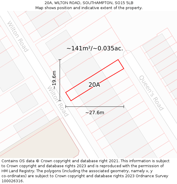 20A, WILTON ROAD, SOUTHAMPTON, SO15 5LB: Plot and title map