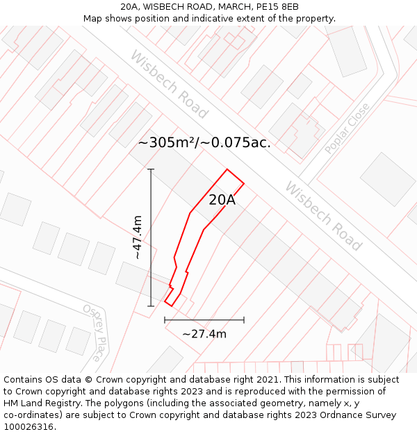 20A, WISBECH ROAD, MARCH, PE15 8EB: Plot and title map