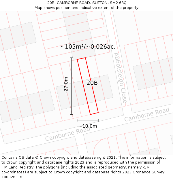 20B, CAMBORNE ROAD, SUTTON, SM2 6RQ: Plot and title map