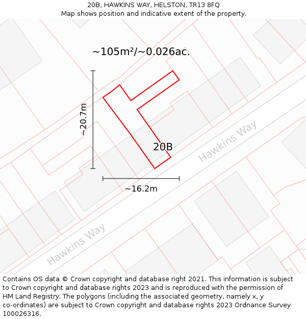 20B, HAWKINS WAY, HELSTON, TR13 8FQ: Plot and title map