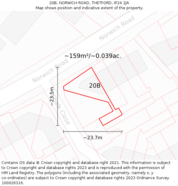 20B, NORWICH ROAD, THETFORD, IP24 2JA: Plot and title map