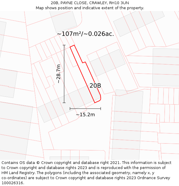 20B, PAYNE CLOSE, CRAWLEY, RH10 3UN: Plot and title map