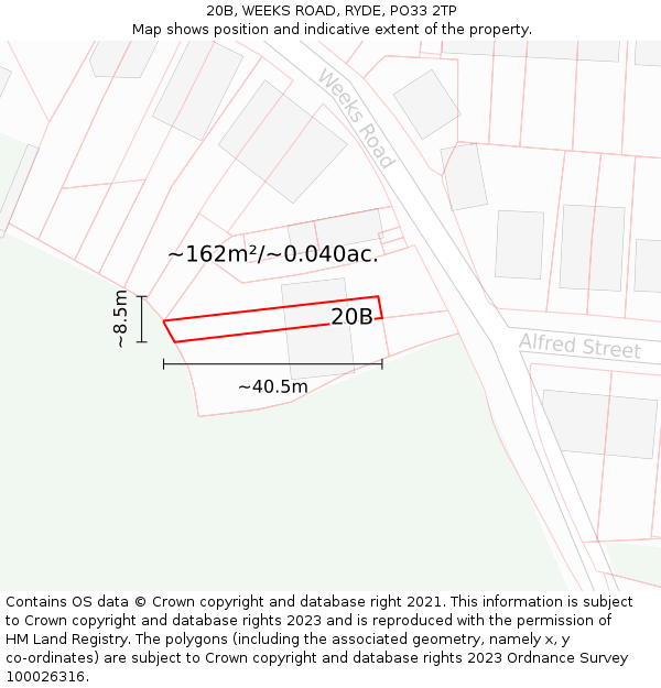 20B, WEEKS ROAD, RYDE, PO33 2TP: Plot and title map