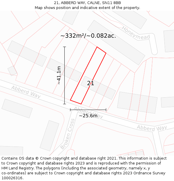 21, ABBERD WAY, CALNE, SN11 8BB: Plot and title map