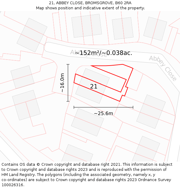 21, ABBEY CLOSE, BROMSGROVE, B60 2RA: Plot and title map