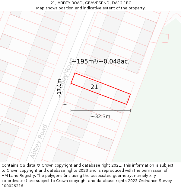21, ABBEY ROAD, GRAVESEND, DA12 1RG: Plot and title map