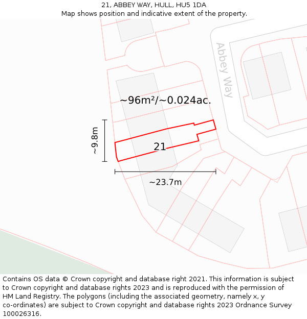 21, ABBEY WAY, HULL, HU5 1DA: Plot and title map