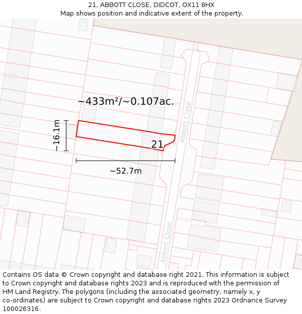 21, ABBOTT CLOSE, DIDCOT, OX11 8HX: Plot and title map