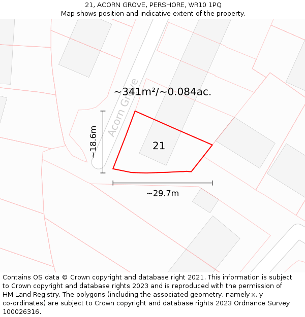 21, ACORN GROVE, PERSHORE, WR10 1PQ: Plot and title map