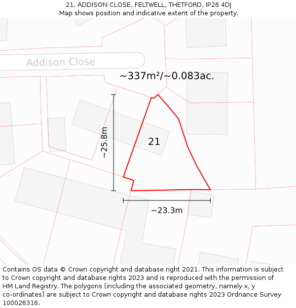 21, ADDISON CLOSE, FELTWELL, THETFORD, IP26 4DJ: Plot and title map