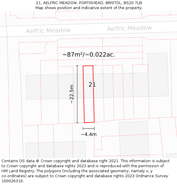 21, AELFRIC MEADOW, PORTISHEAD, BRISTOL, BS20 7LB: Plot and title map