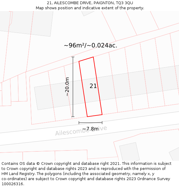 21, AILESCOMBE DRIVE, PAIGNTON, TQ3 3QU: Plot and title map