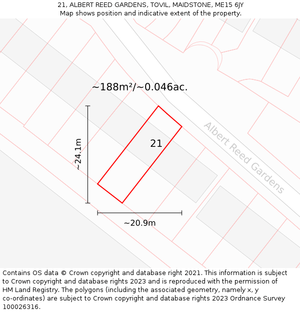 21, ALBERT REED GARDENS, TOVIL, MAIDSTONE, ME15 6JY: Plot and title map