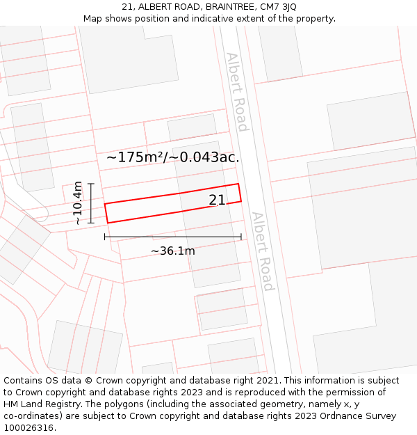 21, ALBERT ROAD, BRAINTREE, CM7 3JQ: Plot and title map