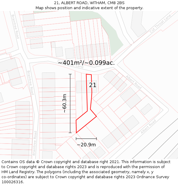21, ALBERT ROAD, WITHAM, CM8 2BS: Plot and title map