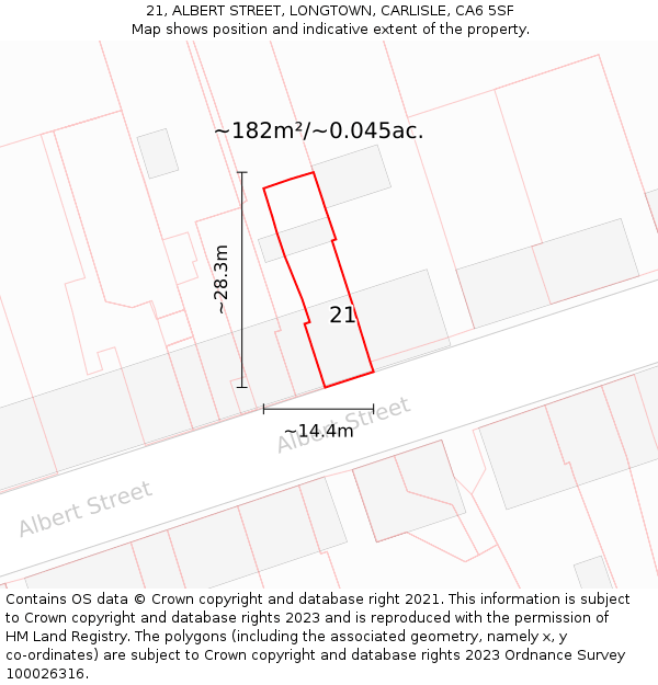 21, ALBERT STREET, LONGTOWN, CARLISLE, CA6 5SF: Plot and title map