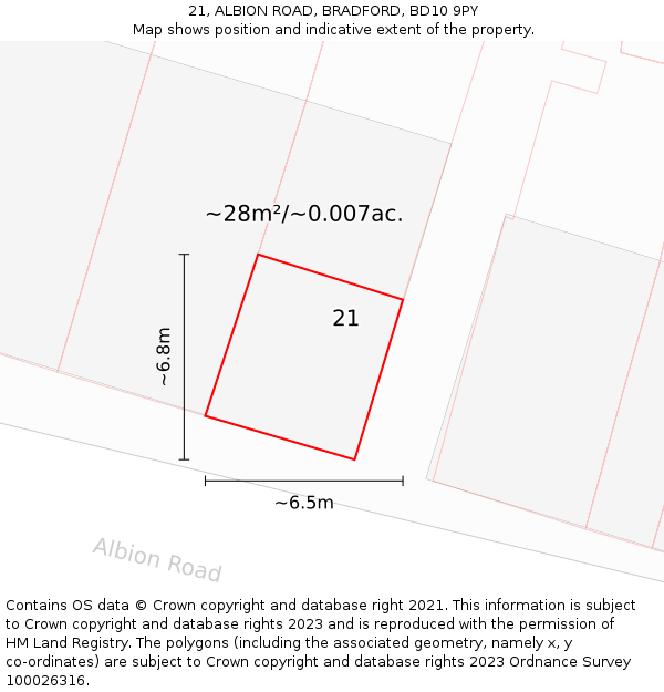 21, ALBION ROAD, BRADFORD, BD10 9PY: Plot and title map
