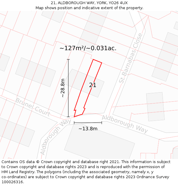 21, ALDBOROUGH WAY, YORK, YO26 4UX: Plot and title map